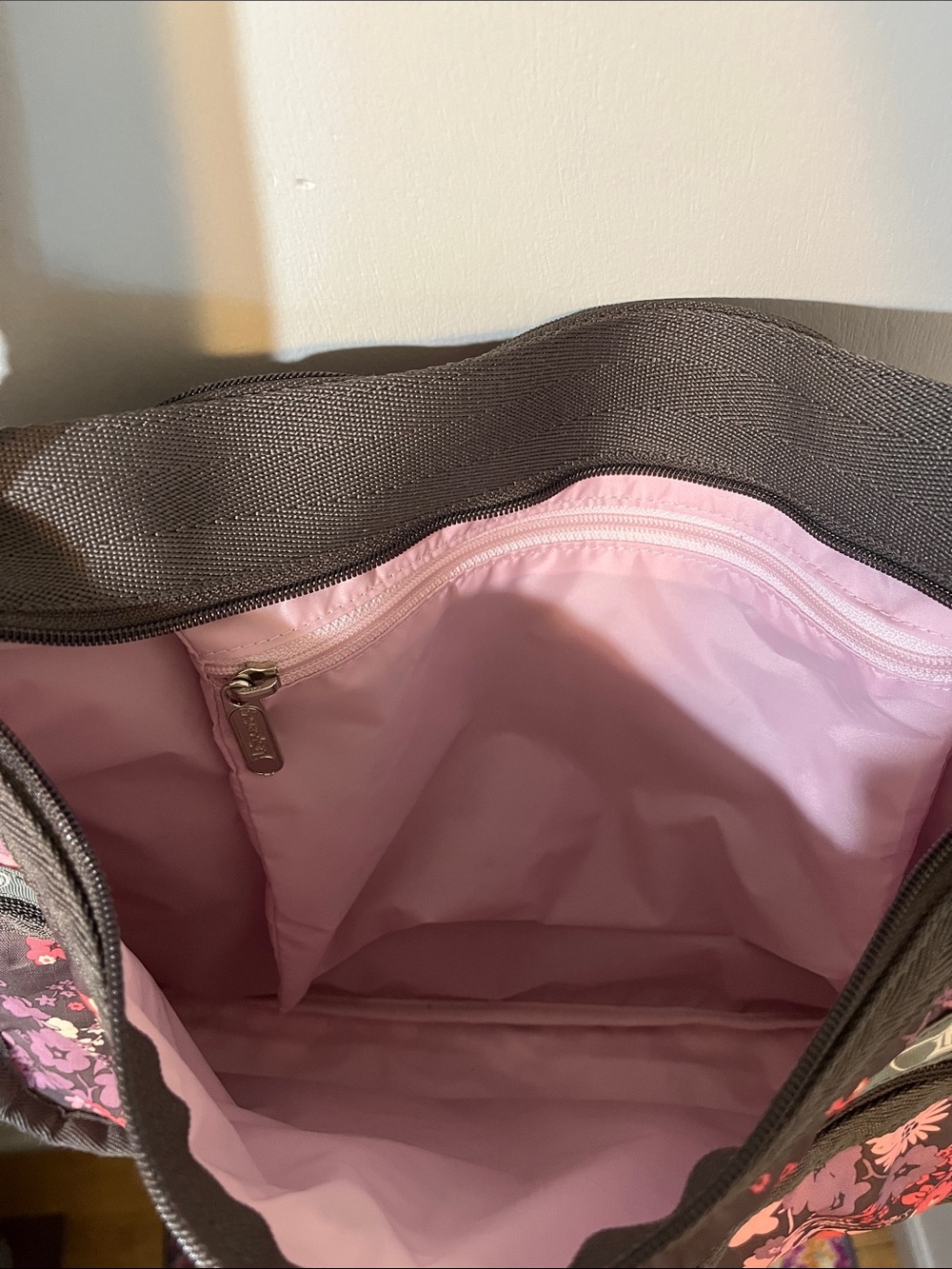 LeSportsac Floral Crossbody in Black with Pink & Purple Accents - Picture 6 of 7
